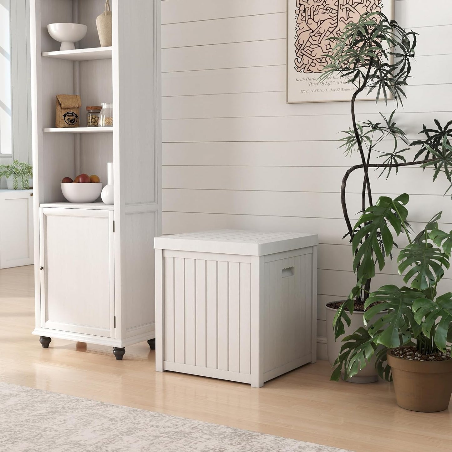 Deck Box, 51 Gallon Front Porch Package Bin Delivery Box for Outside, Small Patio Outdoor Storage Boxes Waterproof, UV Resistant Plastic Resin Pool Storage Bins with lids, White-VerdiqueGarden