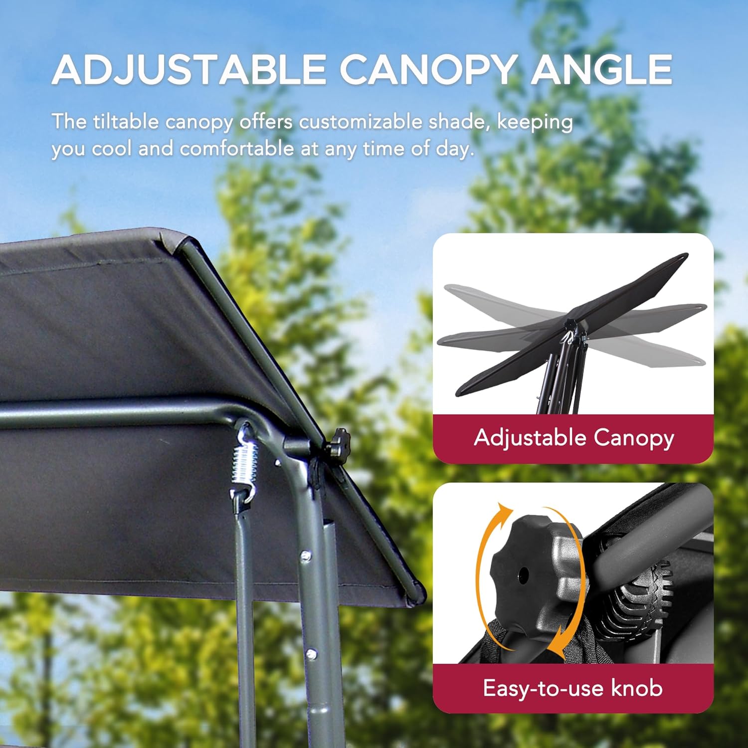 SUNJOY 3-4 Seat Luxury Outdoor Porch Swing, Steel Patio Swing with Elastic Metal Mesh Seat, Convertible Design, Cushion and Adjustable Canopy for Garden, Poolside, Backyard, Grey - Made in Italy-VerdiqueGarden