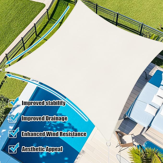 Amagenix Sun Shade Sail 8X15 Curved Edge Outdoor Shade Canopy Cream Breathable 95% UV Block Shade Cloth for Patio Garden Backyard (We Make Custom Size)-VerdiqueGarden