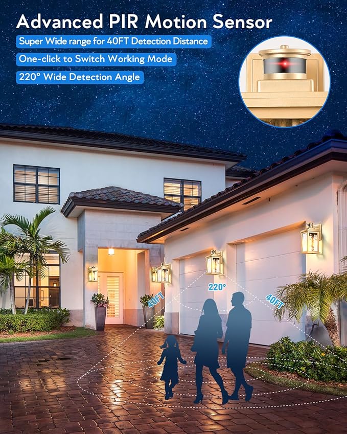 VIANIS Motion Sensor Porch Lights, Outdoor Light Fixtures Wall Mount Dusk to Dawn, Gold Waterproof Exterior Lights for House, Outdoor Wall Lights for House, Doorway, Patio, Anti-Rust-VerdiqueGarden