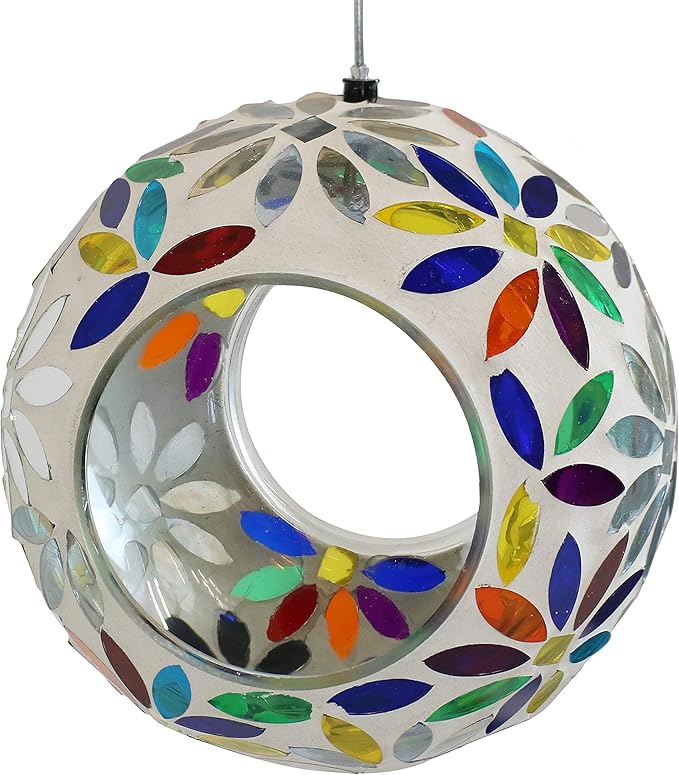 Sunnydaze 6-Inch Glass Mosaic Hanging Bird Feeder for Outdoors - Fly-Through Wild Bird Feeder - Rainbow Daisies-VerdiqueGarden