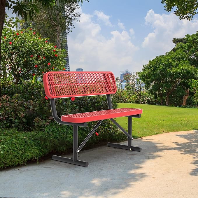 4/6/8 Feet Park Bench for Outside Heavy Duty Metal, Garden Benches Outdoor Bench with Backrest & Portable Frame, for Shopping Malls Stores Parks Patios Decks, Red-VerdiqueGarden