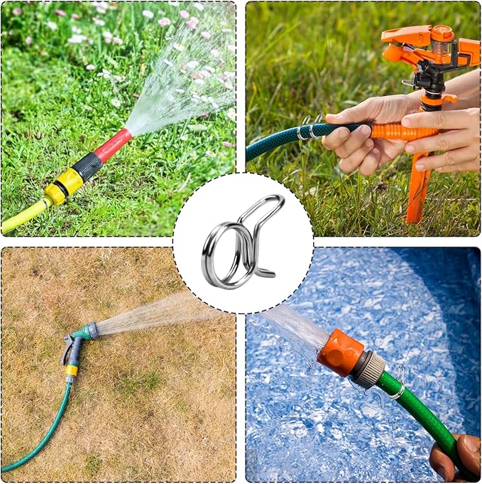 1/4 Tubing Clamp, 1/4"Double Wire Spring Hose Clamp, Irrigation Hose Clamp, Hose Tubing Clamps, 100 Double Line Hose Tube Spring Clamp, Irrigation Kit Connector Clamp, Metal Water Hose Clamps-VerdiqueGarden