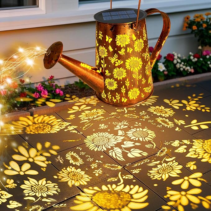 VOOKRY Solar Lights Outdoor Decoration, Large Hanging Metal Solar Watering Can Lights Waterproof Sunflower Garden Decor Yard Lights Outside for Porch Lawn Patio, Birthday Gifts for Women Mom Grandma-VerdiqueGarden