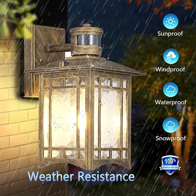 Bronze Outdoor Motion Sensor Lights - Dusk to Dawn Lighting Fixture for Outside House Exterior - Wall Mount Porch Lantern with Yard Front Motion Detector - Garage Patio Anti-Rust Light-VerdiqueGarden