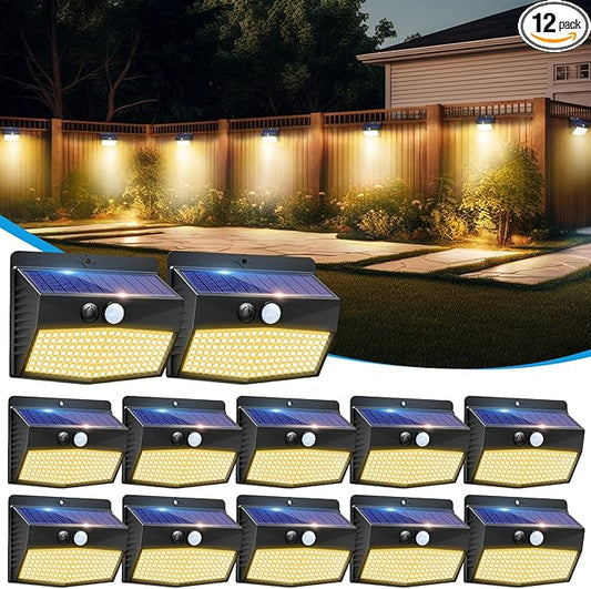 Solar Motion Sensor Lights Outdoor [ 12 Packs/138 LED ] Solar Fence Lights with 3 Lighting Modes, Solar Powered Security Lights Waterproof for Outside Yard Garden Backyard Deck Step Garage,Warm White-VerdiqueGarden