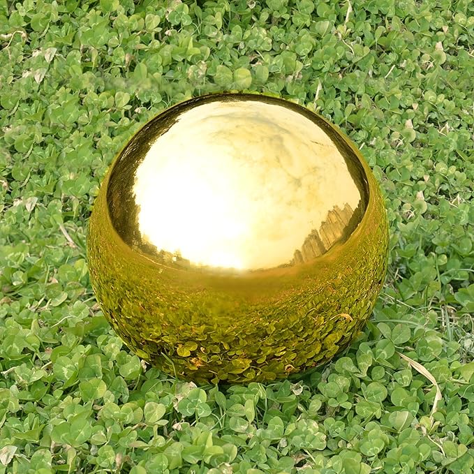 Nerien Gazing Ball, Stainless Steel Garden Mirror Globe, Polished Ornament Sphere, Hollow Floating Reflective Hemisphere, for Home Outdoor Pond Housewarming Swimming Pool Decoration, Gold, 5Pcs Mix-VerdiqueGarden