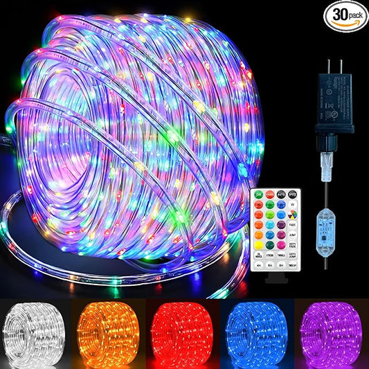 33Ft LED Rope Lights Outdoor Plug in, 16 Color Changing String Lights Indoor with Remote, 8 Modes Waterproof Fairy Lights for Outside Garden Patio Party Wedding Christmas Decoration-VerdiqueGarden