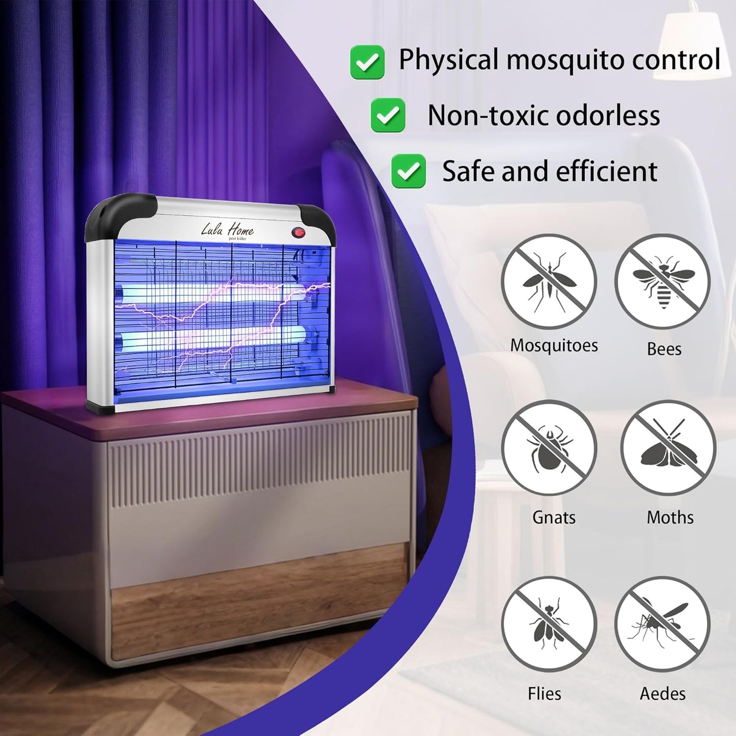 Lulu Home Electric Bug Zapper, Aluminium Indoor Insect Killer for Mosquito, Bug, Fly with Powerful 2800V Grid 20W Bulbs-VerdiqueGarden