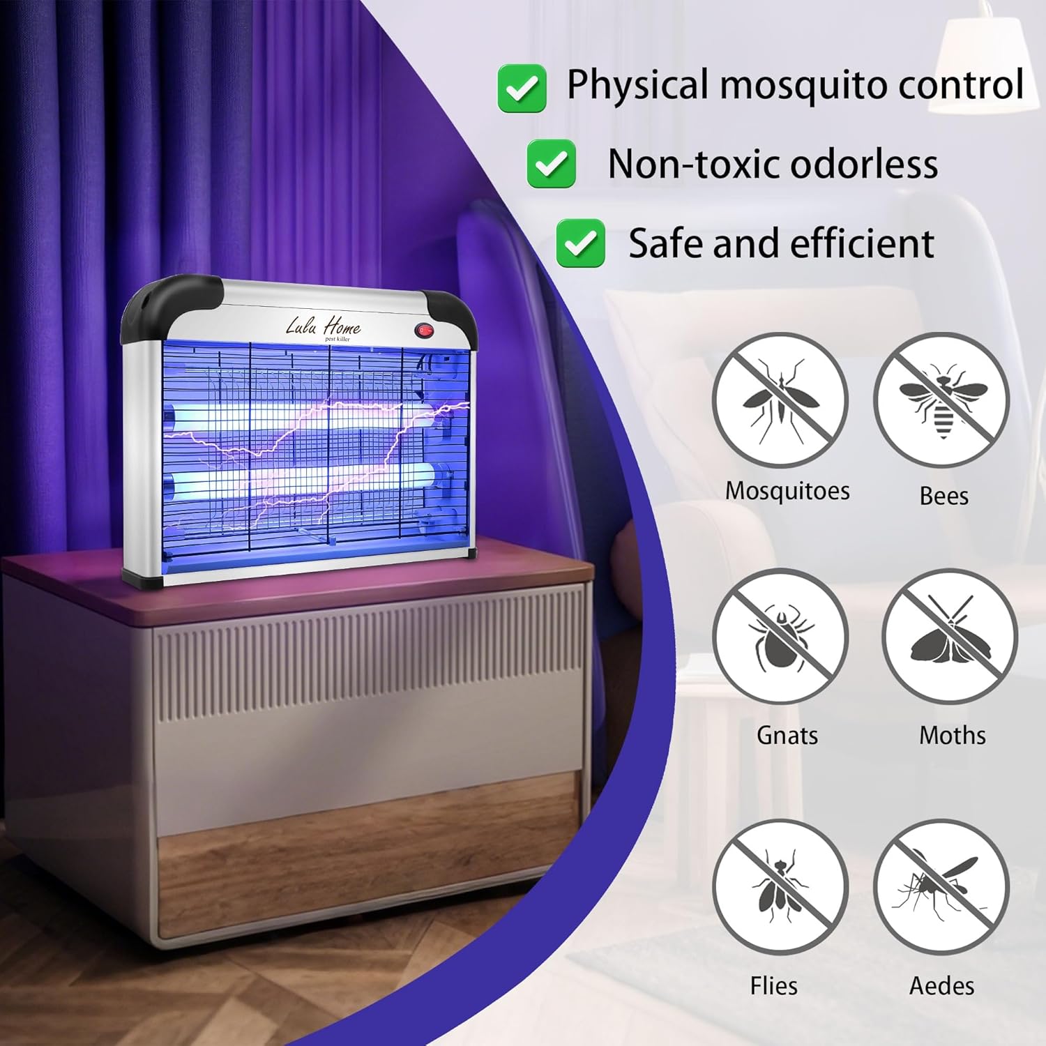 Lulu Home Electric Bug Zapper, Aluminium Indoor Insect Killer for Mosquito, Bug, Fly with Powerful 2800V Grid 20W Bulbs-VerdiqueGarden