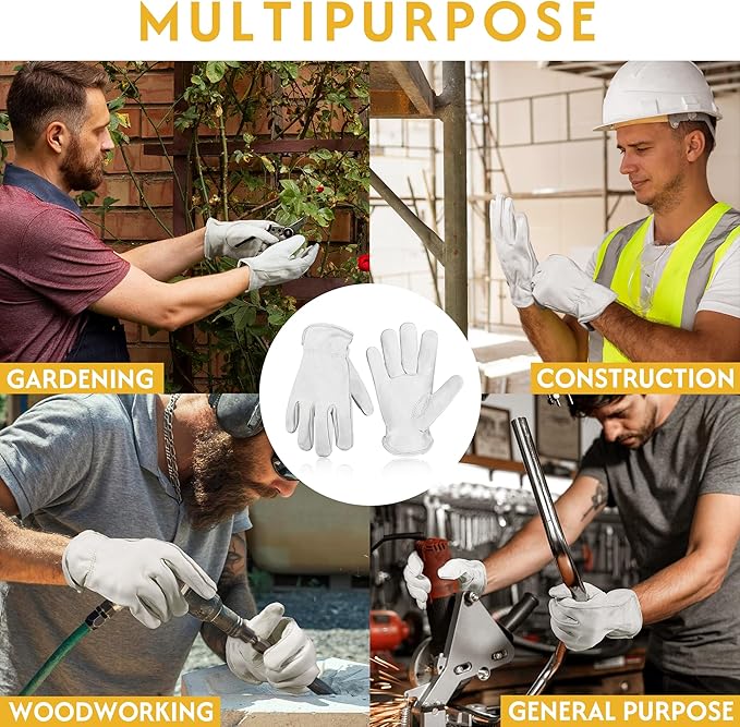 HLDD HANDLANDY Leather Work Gloves for Men & Women, Adjustable Wrist Cowhide Gardening Glove with Reinforced Palm for Driver-VerdiqueGarden