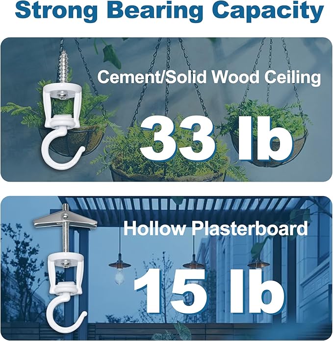 Ceiling Hooks for Hanging Plants (6 PCS White),Heavy Duty Metal Plant Hooks, Screw in Hooks for Hanging Birdfeeders, Lamps, Planters, Outdoor Decorative Hooks up to 33 lbs-VerdiqueGarden