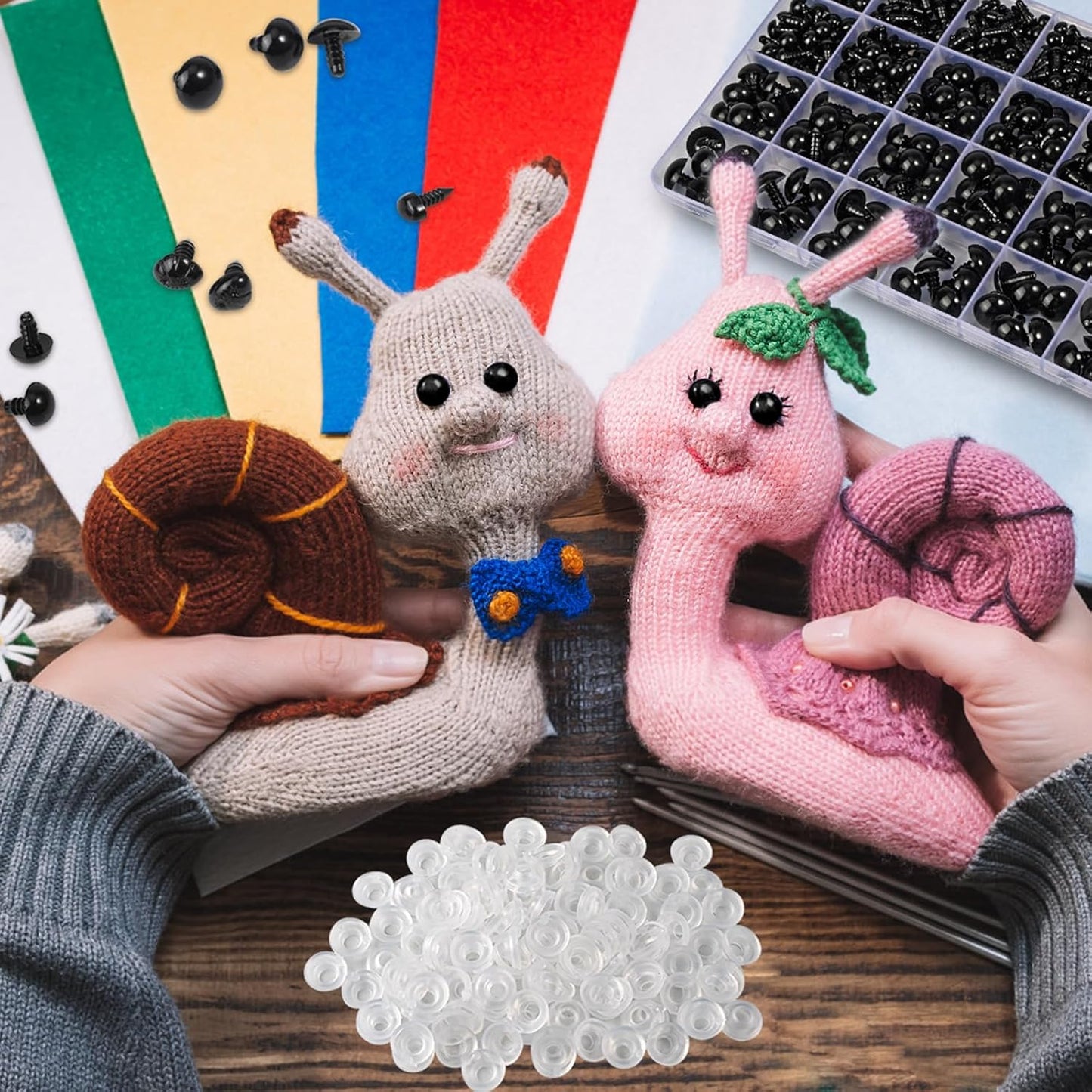 1000 Pcs 6-14mm Safety Eyes and Noses for Crochet, Black Plastic Safety Eyes with Washers, Craft Doll Eyes for Stuffed Animals, DIY Accessories, Assorted Sizes-VerdiqueGarden