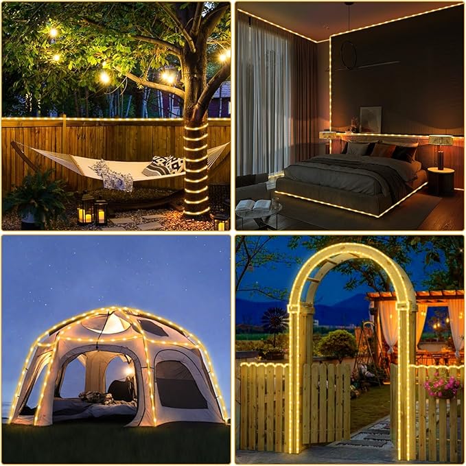 LED Rope Lights Outdoor String Lights,100ft 300LED Flexible Tube Lights Connectable Fairy String Light Plug in Waterproof 8 Modes for Indoor,Outside Home,Yard,Pool,Wedding,Garden,Patio Holiday Decor-VerdiqueGarden