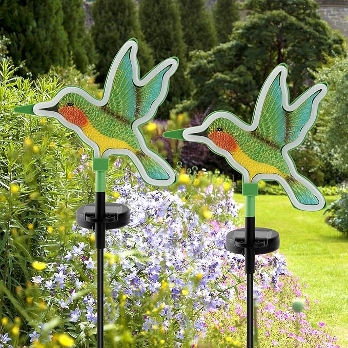 Hummingbird Solar Garden Decor,Hummingbird Outdoor Solar Lights,LED Hummingbirds Light Outside,Solar Garden Lights, Outdoor Decorations for Yard and Patio Pathway Lawn (2 Pack)-VerdiqueGarden