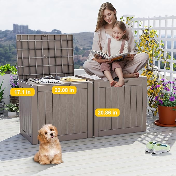 30 Gallon Resin Deck Box, Lockable Outdoor Storage Box for Patio Cushions Storage Furniture,Garden Tools, Pool Supplies, Weatherproof and UV Resistant- Grey-VerdiqueGarden