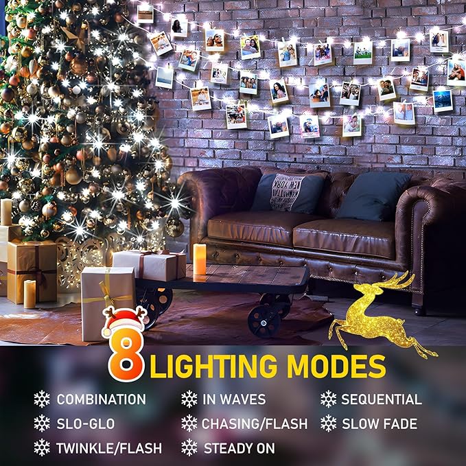 KNONEW 99ft 300 LED Christmas Lights Outdoor String Lights 8 Modes & Memory Fairy Light Plug in Waterproof LED String Lights for Xmas Yard Tree Wedding (Cool White)-VerdiqueGarden