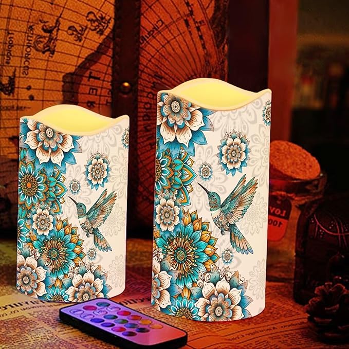 Ystardream Western Hummingbird Flameless Candles with Timer Led Candles Flickering 4 Candle Sets for Home Decor,18 Key Remote Control，Dancing Flames, True Wax, Battery Powered.-VerdiqueGarden