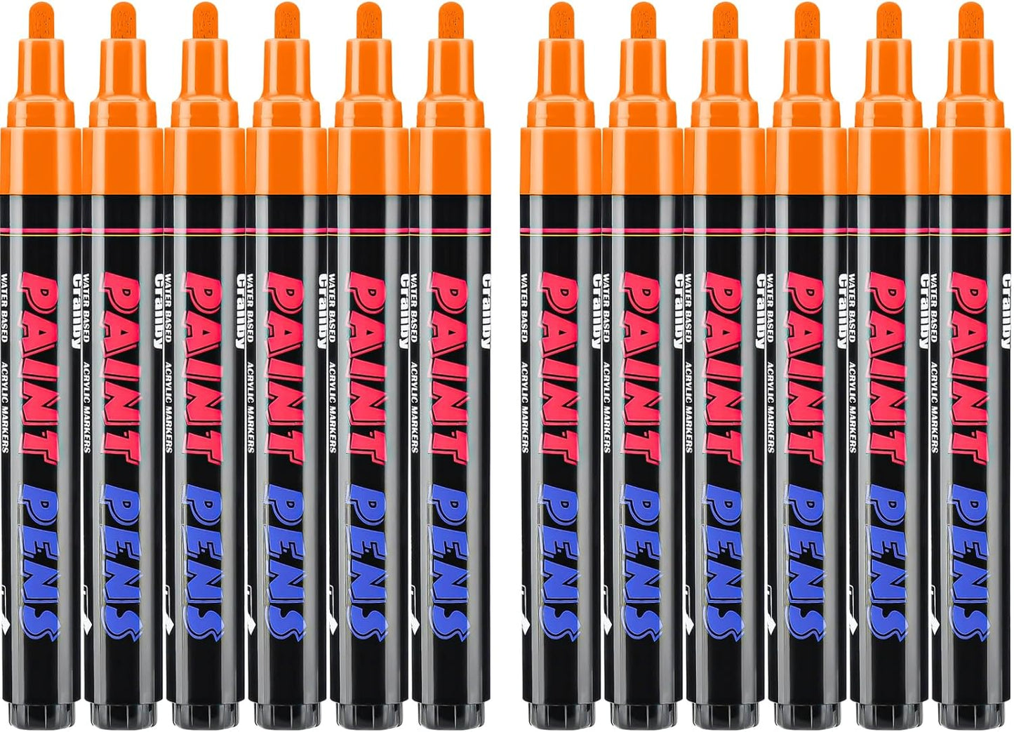 Orange Paint Pens Paint Markers - 12 Pack Permanent Quick Dry Waterproof Marker Pens for Rocks Wood Fabric Plastic Canvas Glass Mugs Metal Tire Stone-VerdiqueGarden