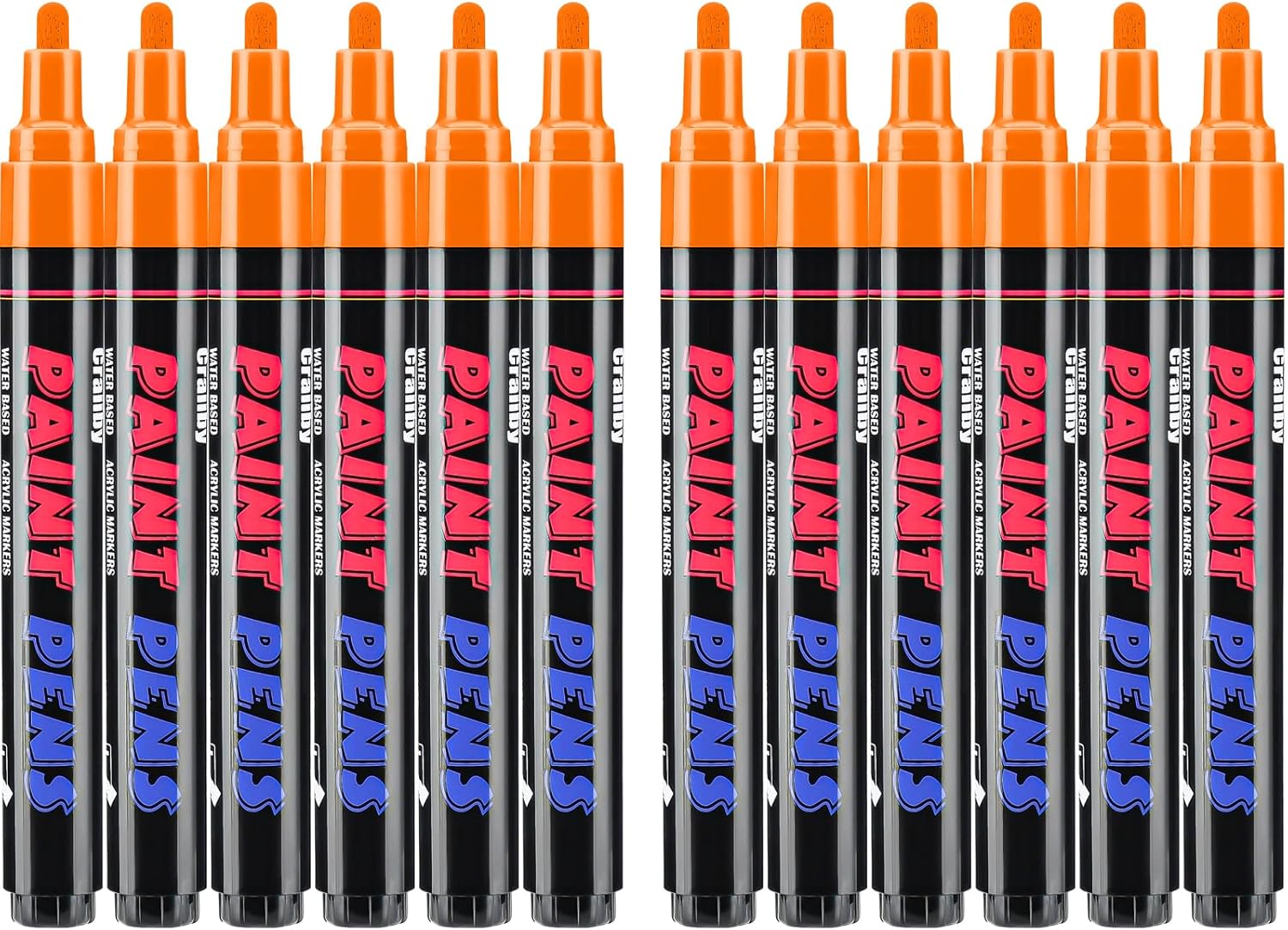 Orange Paint Pens Paint Markers - 12 Pack Permanent Quick Dry Waterproof Marker Pens for Rocks Wood Fabric Plastic Canvas Glass Mugs Metal Tire Stone-VerdiqueGarden