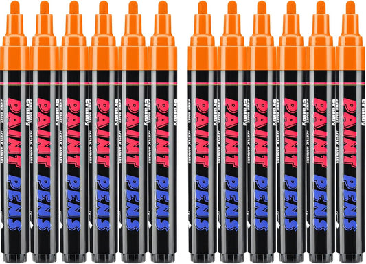 Orange Paint Pens Paint Markers - 12 Pack Permanent Quick Dry Waterproof Marker Pens for Rocks Wood Fabric Plastic Canvas Glass Mugs Metal Tire Stone-VerdiqueGarden