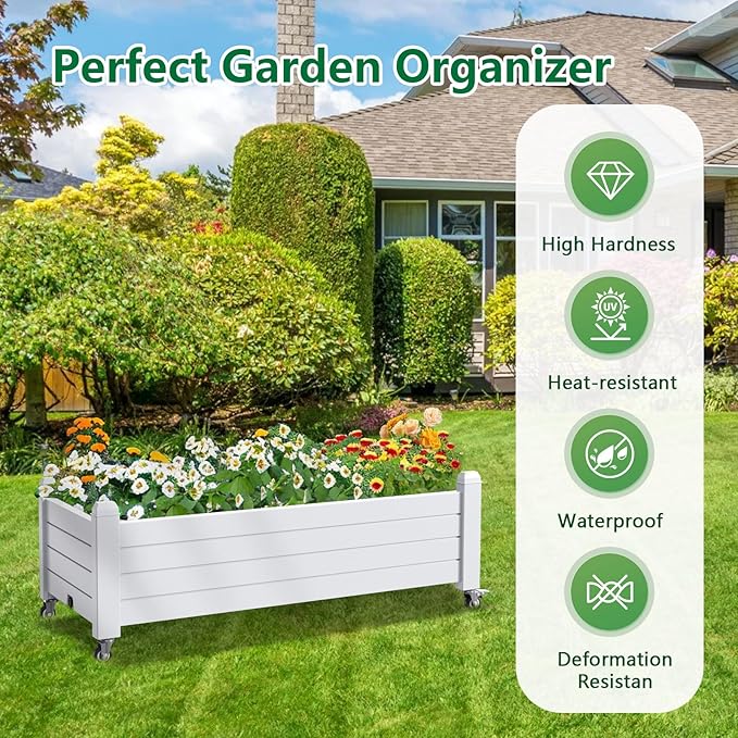 Horticulture Garden Bed, Divisible Resin Planter Box for Backyard, Patio, Balcony, with 4 Legs and 4 Swivel Lockable Wheels(Ashen,43.31 * 17.72 * 17.56)-VerdiqueGarden