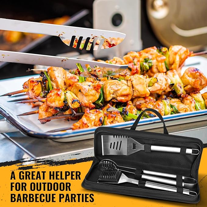 BBQ Grill Tools Set 16-inch Heavy Duty, 3 Pcs - Barbecue Utensils Kit for Camping, Kitchen, Outdoor Cooking,Suitable as a Gift for Men, Fathers, Friends-VerdiqueGarden