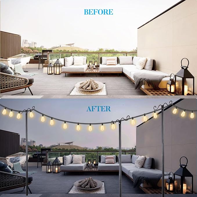 Outdoor String Light Poles, 9FT Metal Patio Light Poles Post for Outside with Fork for Outside Hanging Backyard Garden, Deck Lighting Stand for Parties, Wedding, Halloween Party Decor -2Pack-VerdiqueGarden