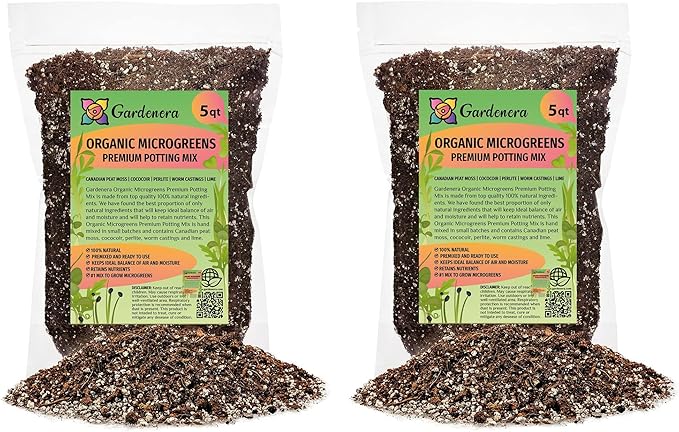 Organic Microgreens Premium Potting Mix by Gardenera - 10 Quart - Sustainably Sourced Ingredients for Eco-Friendly Gardening - (2 Bags of 5QT)-VerdiqueGarden