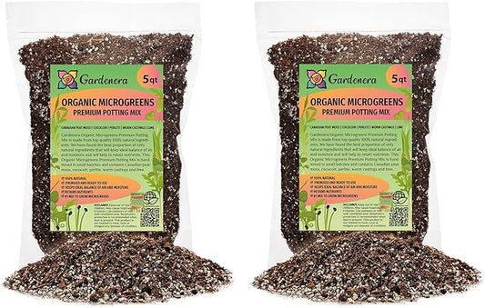 Organic Microgreens Premium Potting Mix by Gardenera - 10 Quart - Sustainably Sourced Ingredients for Eco-Friendly Gardening - (2 Bags of 5QT)-VerdiqueGarden