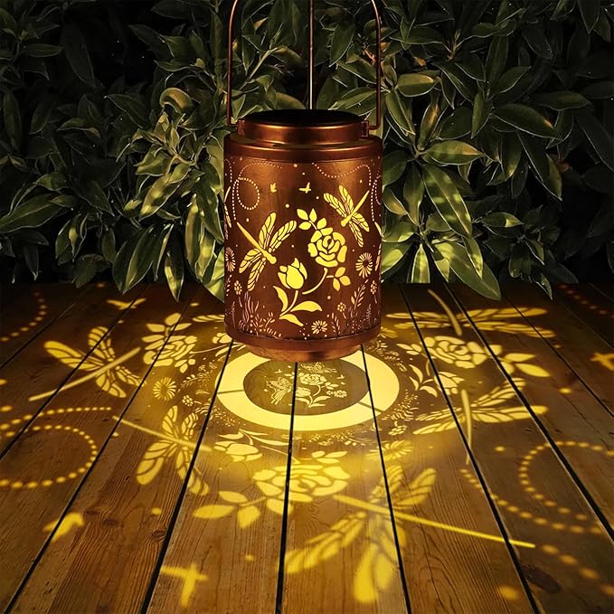 Solar Outdoor Lanterns, Dragonfly Garden Decor LED Light Hanging Waterproof Solar Metal Lantern Birthday Gifts for Women Mon Grandma Sunflower Solar Lights Outdoor Decoration for Patio Pathway Yard-VerdiqueGarden