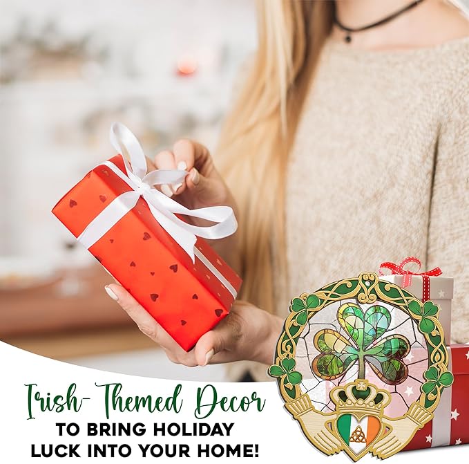 Irish Gifts, Shamrock Decorations - St Patricks Day Decor, Birthday, Christmas, Good Luck, Irish Gifts for Women Men, Claddagh, Celtic Home Decor - Window Suncatcher Hanging Decorations 12 in-VerdiqueGarden