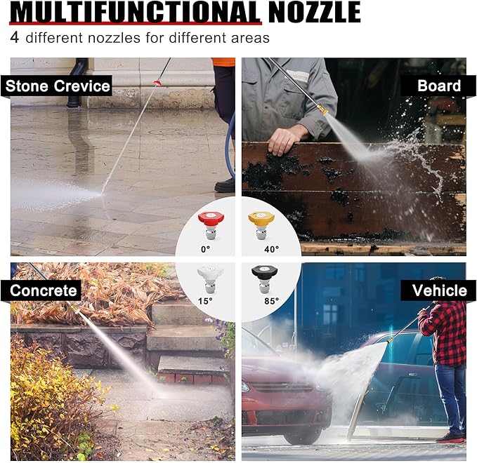 Gas Pressure Washer, 3950 PSI and 2.6 GPM, 7HP Engine with Copper Pump, 25FT Hose and Foam Cannon, 4 Nozzles, for Cars, Driveways, Fences-VerdiqueGarden