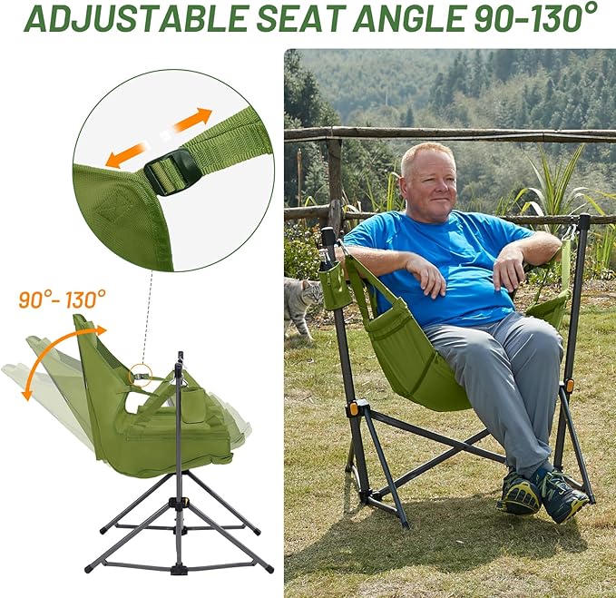 TIMBER RIDGE Hammock Camping Chair with Adjustable Backrest, Heavy Duty Folding Hammock Chair Supports 300lbs, Portable Hammock Chair for Camping, Travelling and Patio, Green 2 Pack-VerdiqueGarden