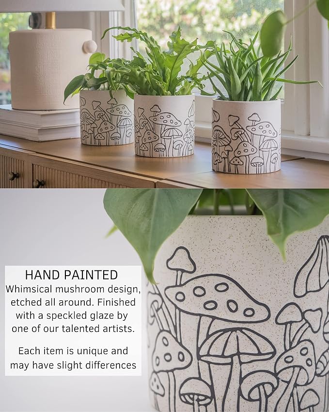 BASE ROOTS Mushroom Planter, Speckled White, Indoor/Outdoor, Holds Small Plants-VerdiqueGarden