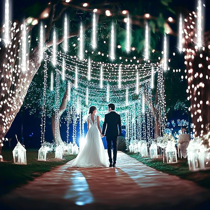 Aokudoni Christmas Lights Outdoor, 24 Tubes Meteor Shower Lights (Equivalent to 3 Sets of 8-Tubes), Waterproof Outside Christmas Decorations for Tree Window Yard Party Holiday, UL Plug, White-VerdiqueGarden