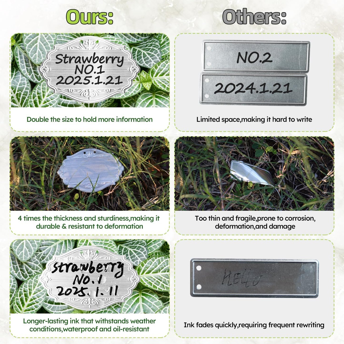 40PCS Plant Labels,Bigger Size Aluminum Metal Plant Tags Plant Label for Outdoor Garden Waterproof,Silvery Plant Name Tags for Tree,Vegetables,Herbs-VerdiqueGarden