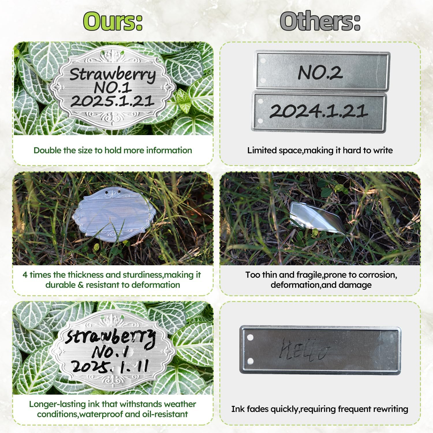 40PCS Plant Labels,Bigger Size Aluminum Metal Plant Tags Plant Label for Outdoor Garden Waterproof,Silvery Plant Name Tags for Tree,Vegetables,Herbs-VerdiqueGarden