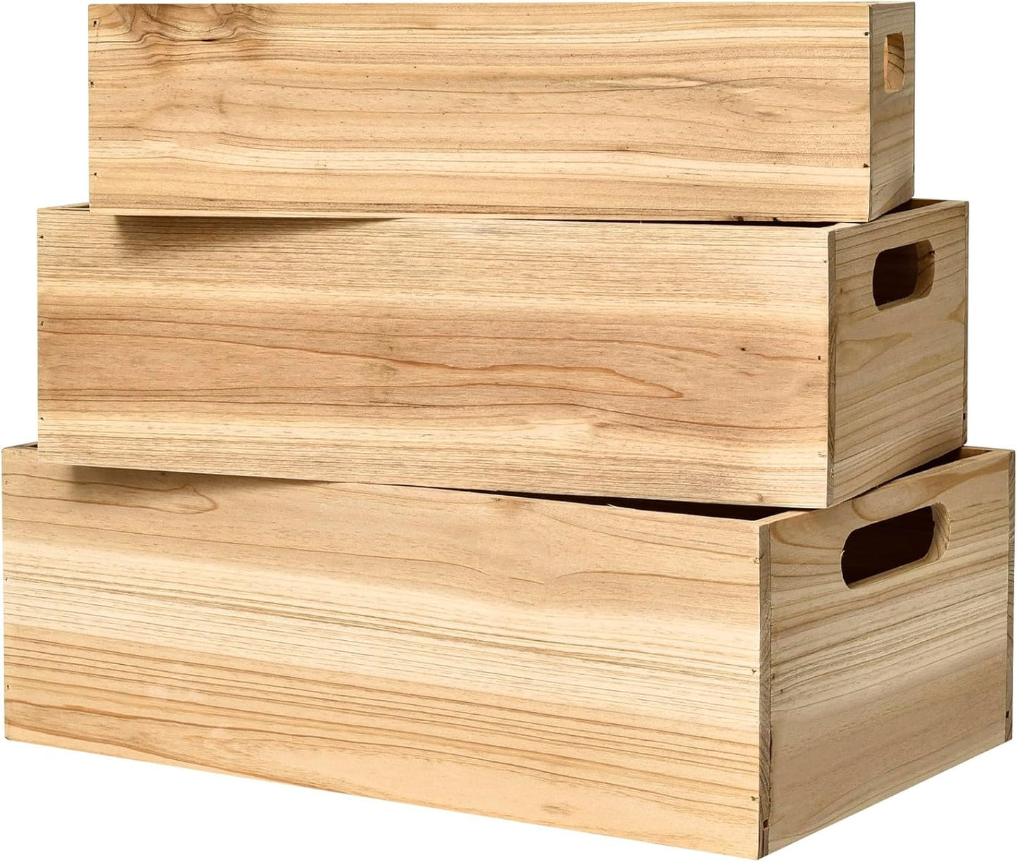 Set of 3 Wooden Boxes Unfinished for Storage Small Crates for Display and Organizing, Farmhouse Style Storage Boxes for Crafts, Decor, Home Pantry and Living Room-VerdiqueGarden