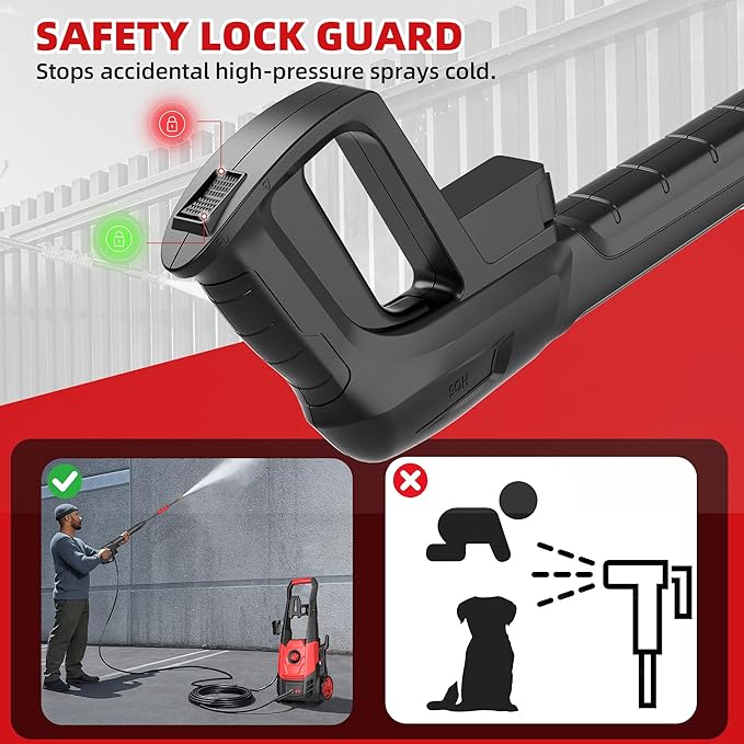 Electric Pressure Washer, 2.5 Max GPM Power Washer with Foam Cannon, Powerwasher with 4 Nozzles, High Pressure Washer for Cars, Driveways, Patios, Decks-VerdiqueGarden