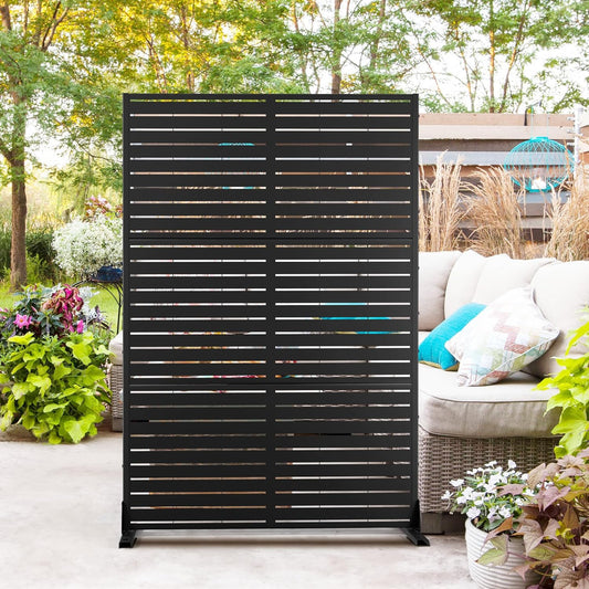 Metal Privacy Screen Outdoor 72" H×47" W,Freestanding Decorative Privacy Screen for Balcony Yard&Garden,Privacy Fence-Black&Louvered-VerdiqueGarden