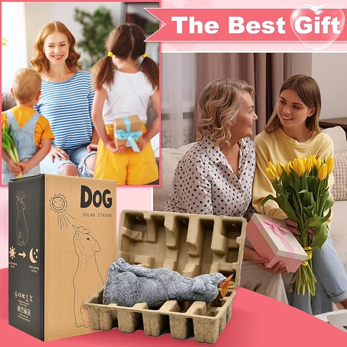 Solar Garden Statue Dog Figurine – Outdoor Decoration with Butterfly for Garden Yard Lawn Home Decor Outside : Unique Gifts for Mom Grandma-VerdiqueGarden