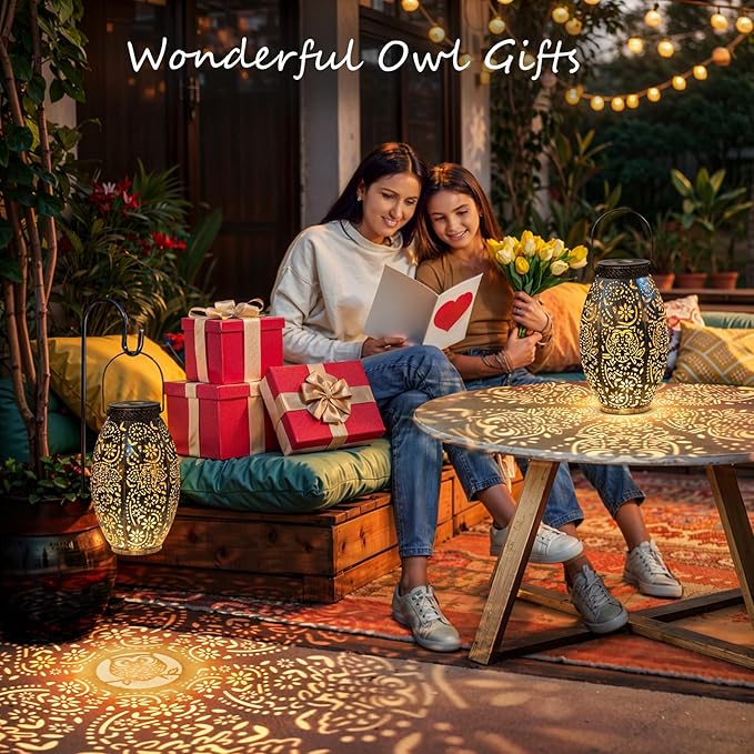 2Pack Owl Solar Outdoor Lanterns Waterproof, Large Decorative Garden Solar Lights for Table, Patio, Yard, Lawn Ornaments, Birthday Mothers' Day Gifts for Mom Dad ( Antique Bronze)-VerdiqueGarden