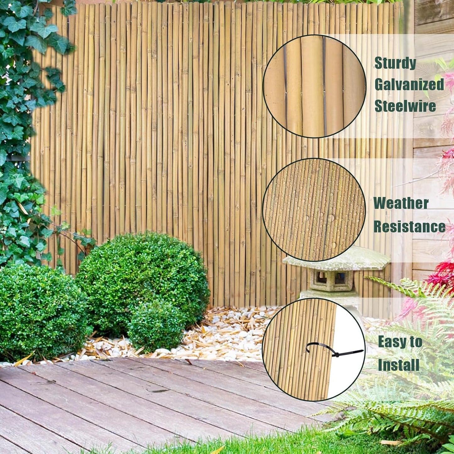 58Inch High x 72Inch Long x 0.7In D Bamboo Screen, Natural Bamboo Fence Rolls, Eco-Friendly Fencing for Outdoor Balcony Patio Garden Border Pool-VerdiqueGarden
