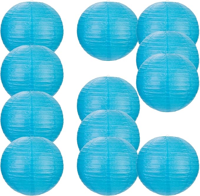 Chinese Style Paper Lanterns, Set of 12, Suitable for Party Decoration (Blue, 12in)-VerdiqueGarden