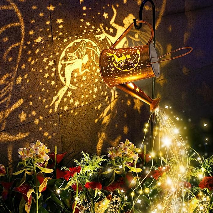 Big Solar Lanterns Outdoor Waterproof, Moon Fairy Watering Can Garden Decor,Hanging Solar Lights Yard Art, Outside Patio Decorations Gardening Birthday Gifts for Mom Grandma Women with Shepherd Hook-VerdiqueGarden