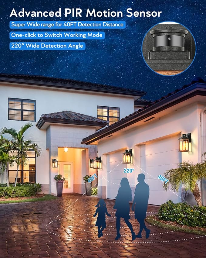 VIANIS Motion Sensor Outdoor Lights, Dusk to Dawn Outdoor Lighting for House, Wood Grain Garage Lights, Lantern Wall Mount, Waterproof Porch Sconce for Entryway, with Anti-Rust, Weather Resistant-VerdiqueGarden