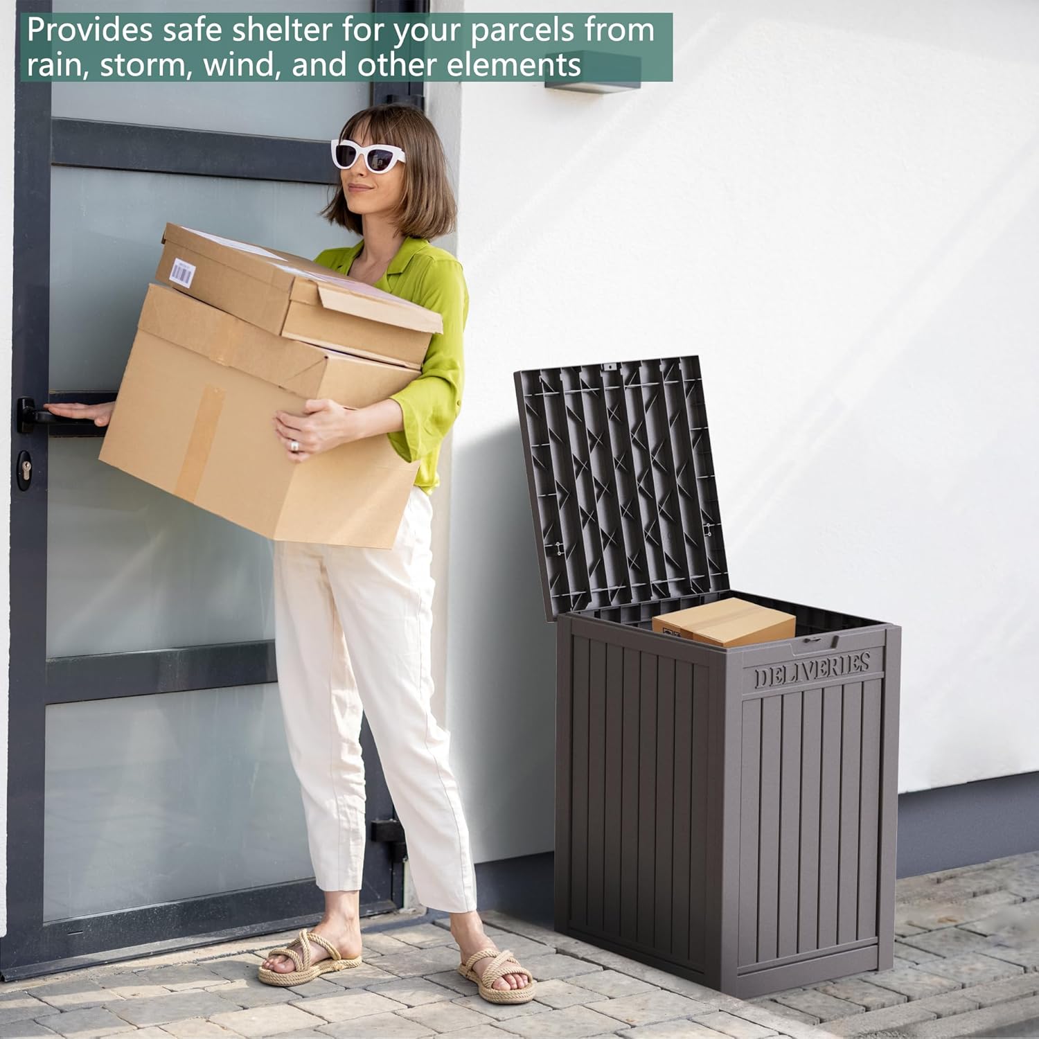 55 Gallon Outdoor Storage Box Waterproof Lockable Resin Deck Box Large, Patio Storage Bin for Pool Accessories Cushion Furniture, Garden Tools, UV-Resistant Outside Delivery Grey-VerdiqueGarden