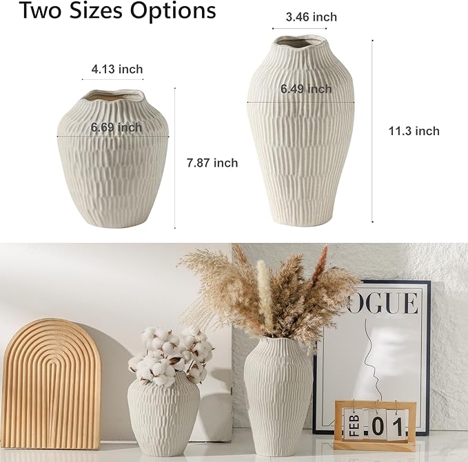 Ceramic Vase for Home Decor,11.6 Inch Flower Vases,Decorative Blue Vase for Pampas Grass,Modern Art Texture Vases for Home Entryway Living Room Dining Table Farmhouse Office Decor(Grey)-VerdiqueGarden