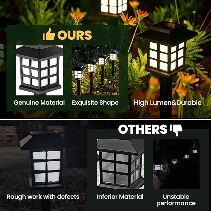 GIGALUMI Solar Outdoor Lights,12 Pack LED Solar Lights Outdoor Waterproof, Solar Walkway Lights Maintain 10 Hours of Lighting for Your Garden, Landscape, Path, Yard, Patio, Driveway-VerdiqueGarden